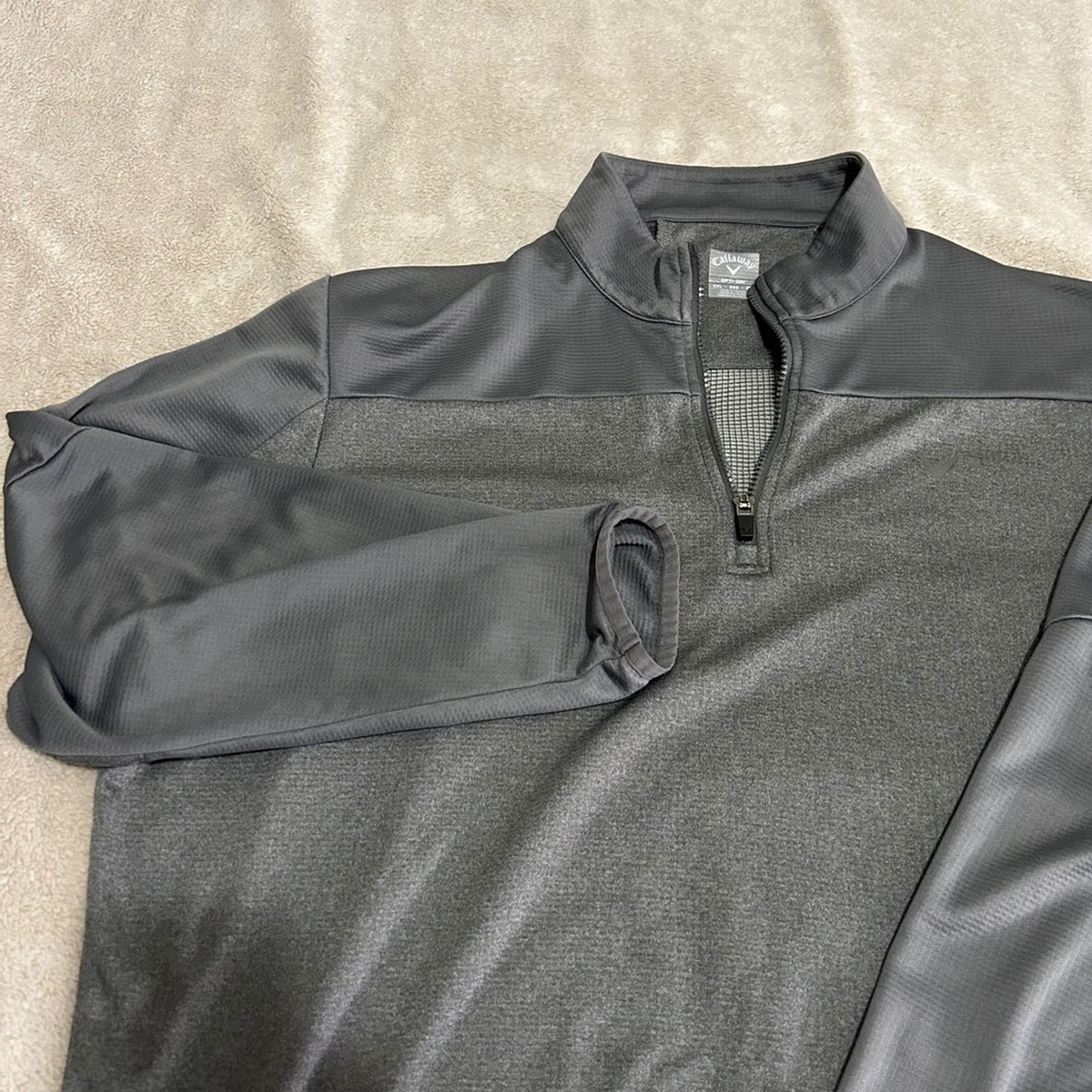 Callaway Mens XXL‎ Gray Opti-Dri mock neck 1/4 Zip waffle fleece Golf Sweater